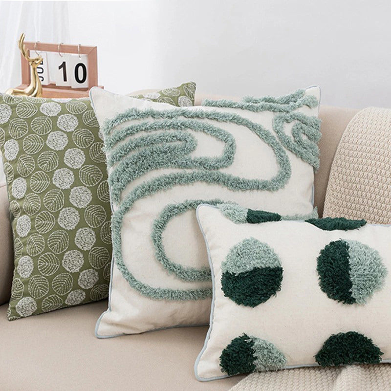 Sage Green Getufte Cirkels Kussenhoes