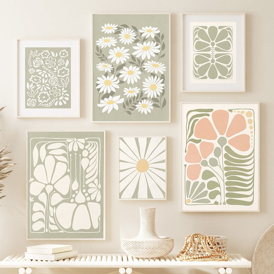 Sage Green Bloemen Canvas Posters