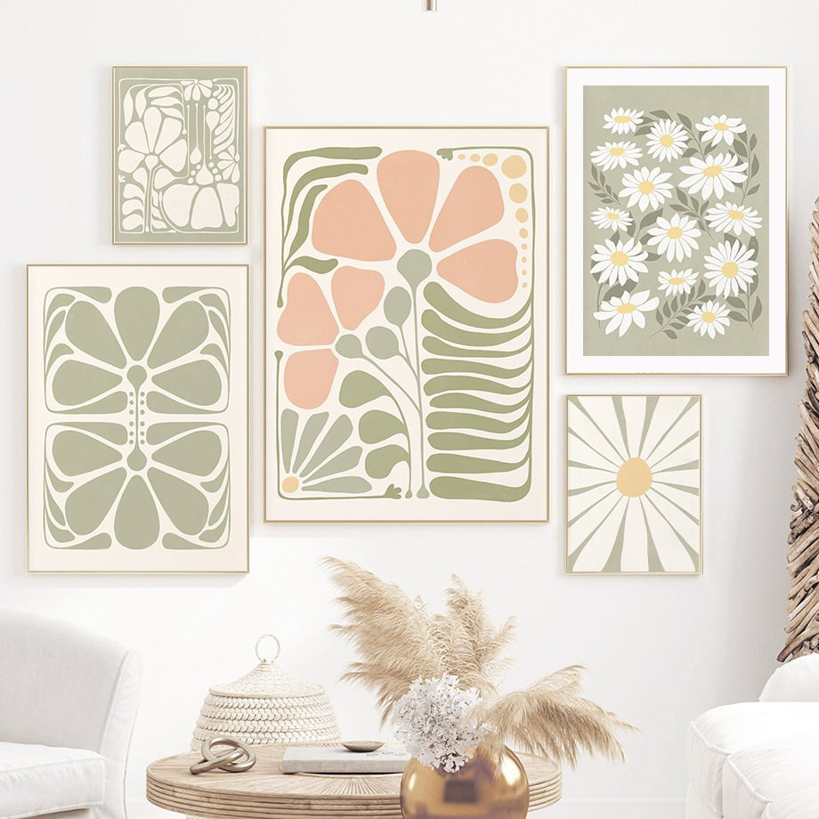 Sage Green Bloemen Canvas Posters
