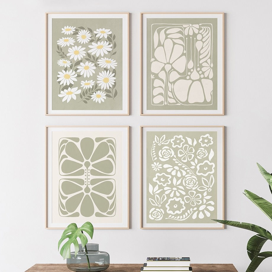 Sage Green Bloemen Canvas Posters