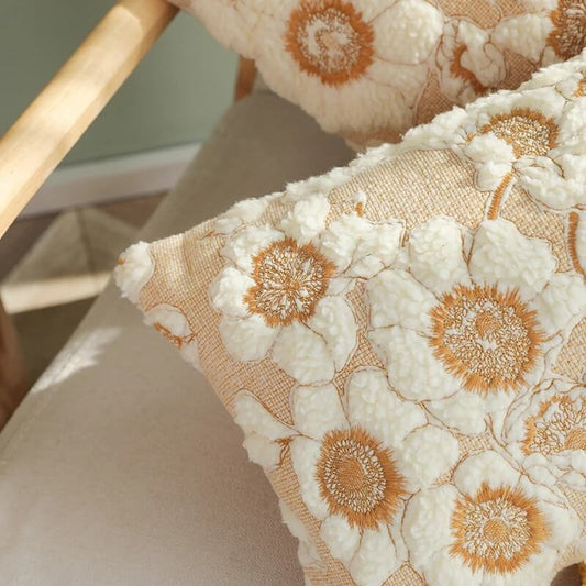Vintage Geborduurde Bloemen Kussenhoes