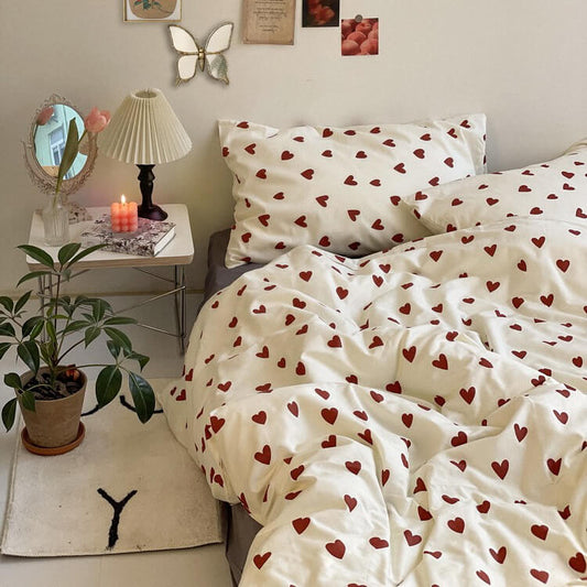 Vintage Rode Hartjes Beddengoedset