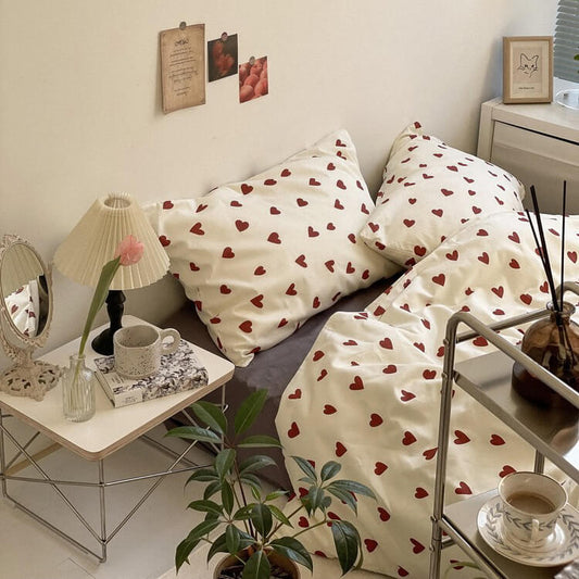Vintage Rode Hartjes Beddengoedset