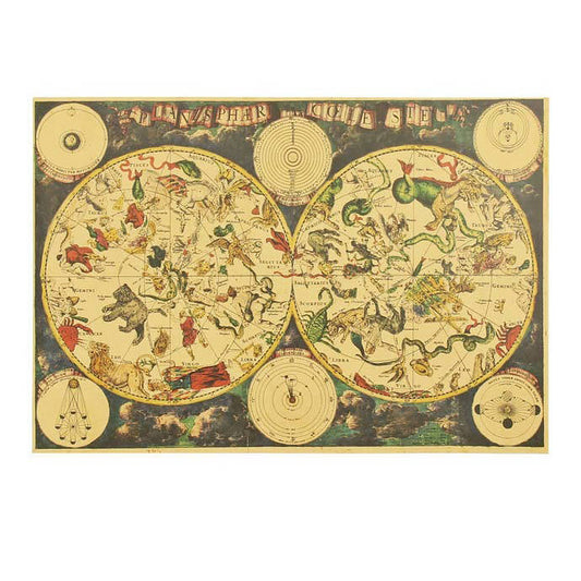 Retro Zodiac Constellation Map Poster