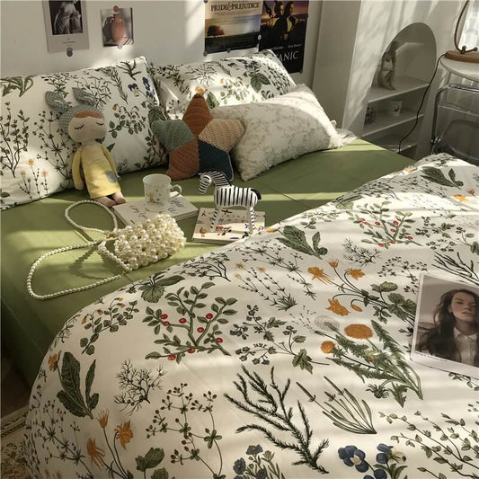 Beddengoedset met Rode Bessen en Wilde Bloemen