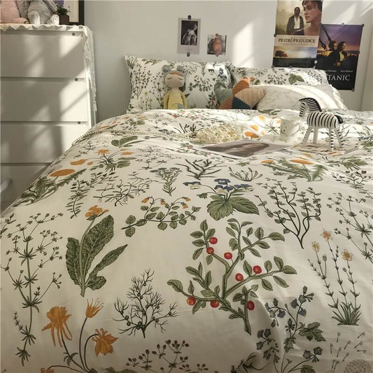 Beddengoedset met Rode Bessen en Wilde Bloemen