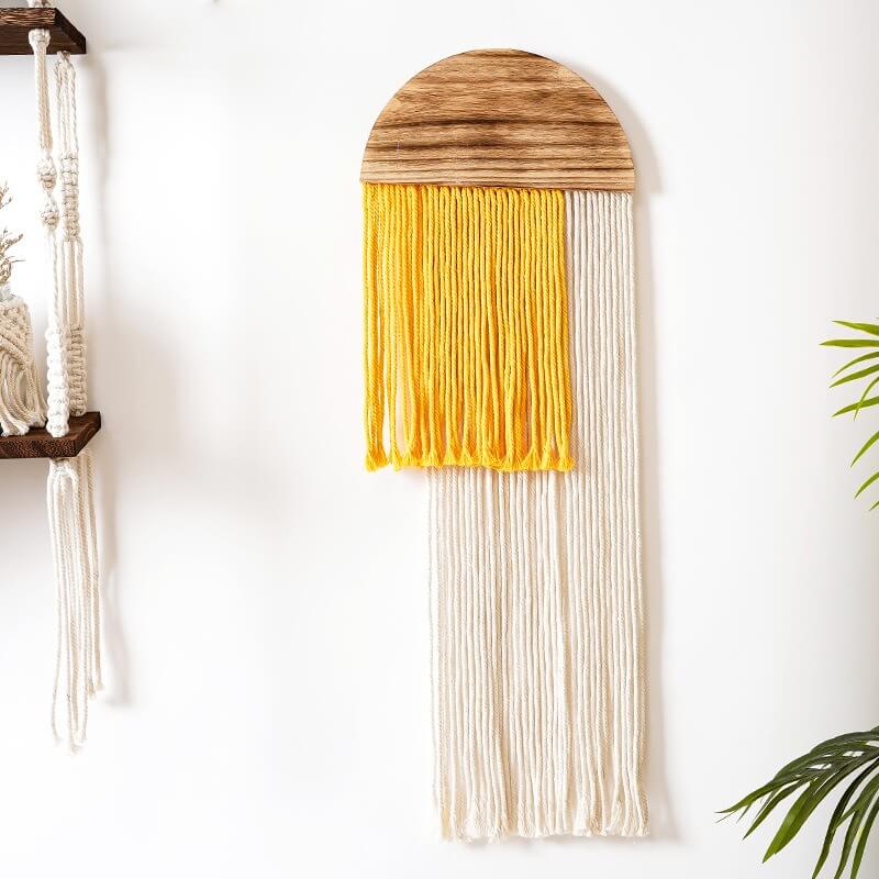 Houten Halve Cirkel Macramé Wanddecoratie