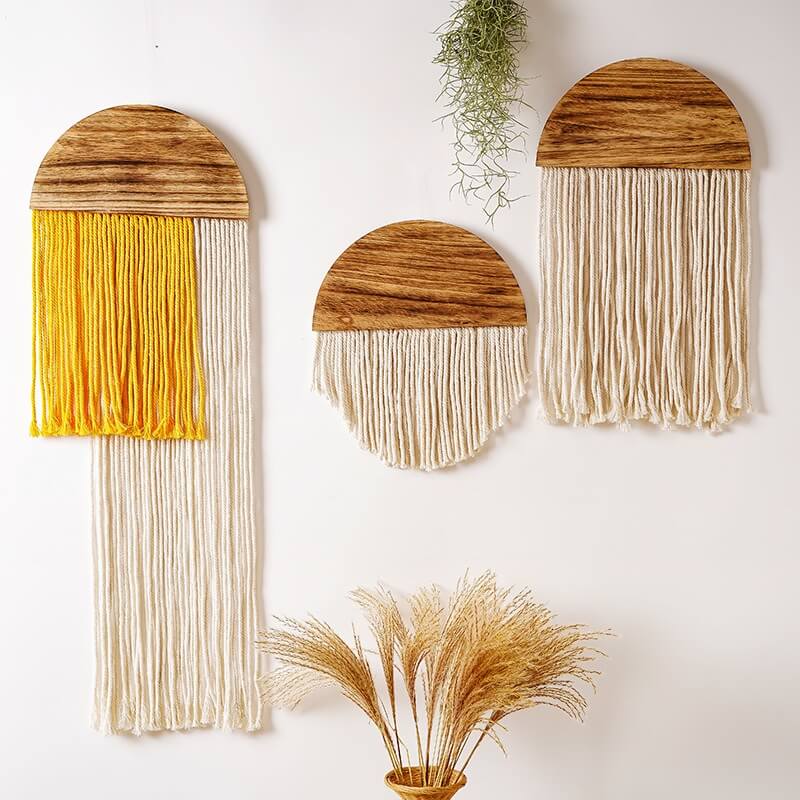 Houten Halve Cirkel Macramé Wanddecoratie