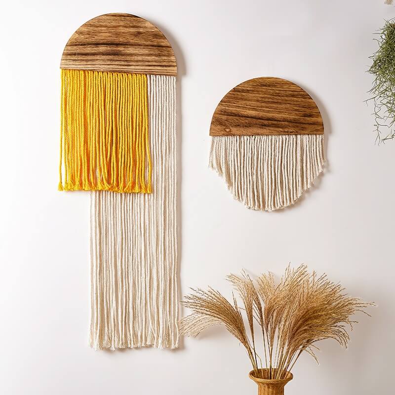 Houten Halve Cirkel Macramé Wanddecoratie