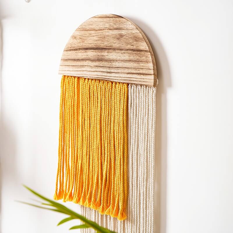 Houten Halve Cirkel Macramé Wanddecoratie