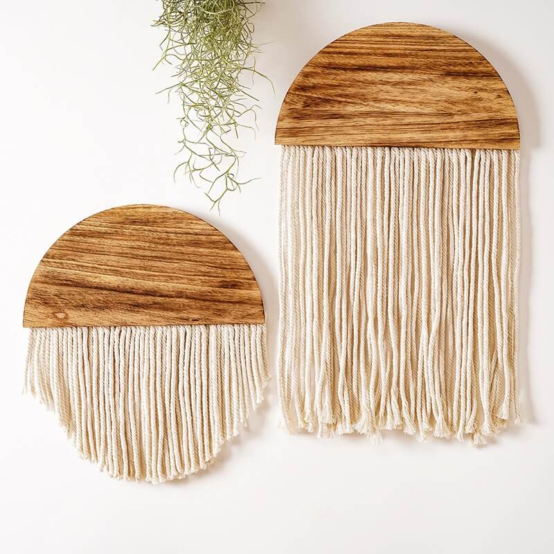 Houten Halve Cirkel Macramé Wanddecoratie