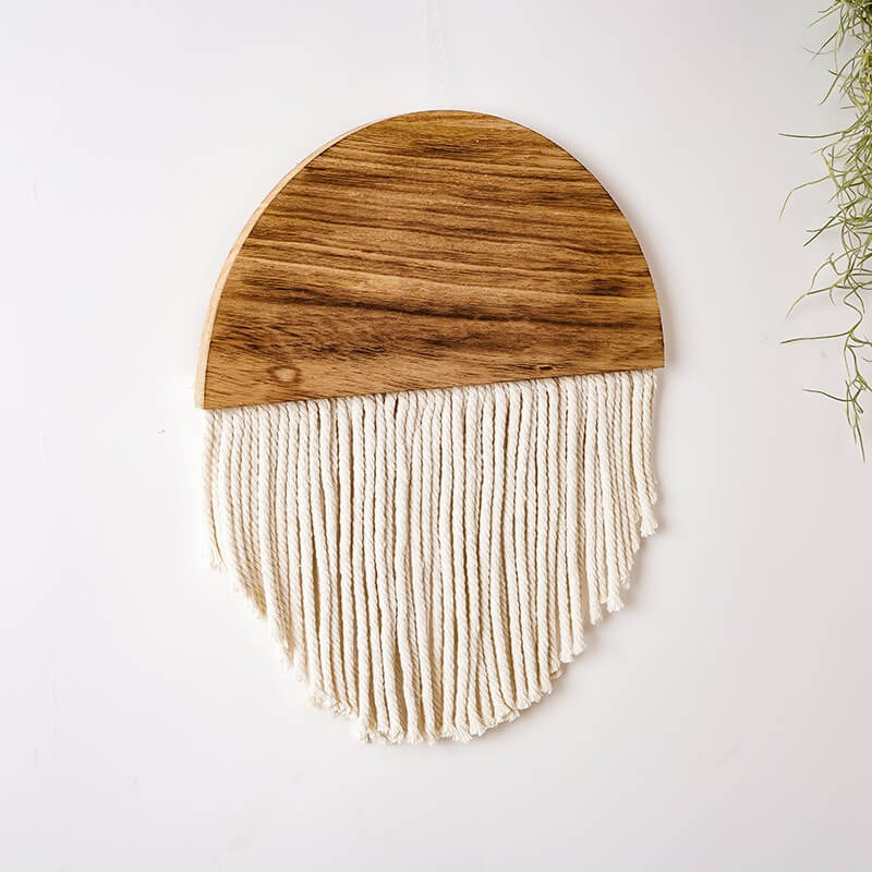 Houten Halve Cirkel Macramé Wanddecoratie